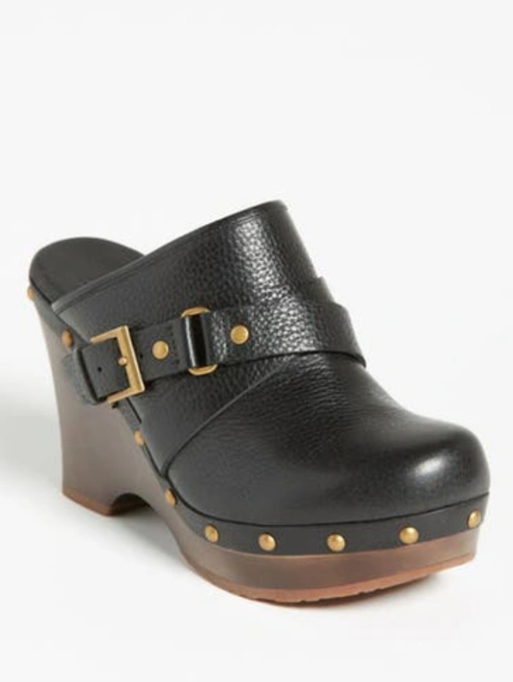 UGG Natalee Wedge Mule Clog Black Leather Size 8